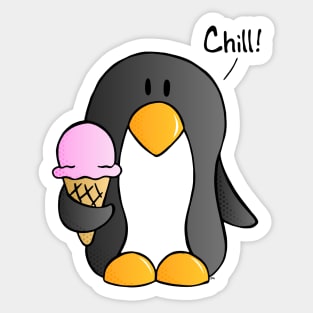 Chill! - Penguin with Strawberry Ice Cream Sticker